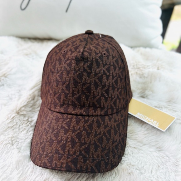 NWT Michael Kors Monogram MK Logo Brown Baseball Cap Hat One Size - Picture 2 of 5